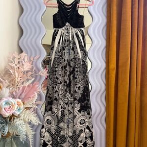 S-Twelve Vintage Y2K Black Ivory Rhinestone Halter Maxi Dress Women S D5053-2